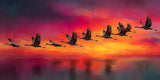 Poster | Kupferner Himmel mit ziehenden Vögeln (quer)