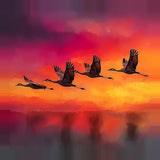 Leinwand (gerahmt) | Kupferner Himmel mit ziehenden Vögeln (square)
