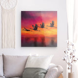 Acrylglas auf Alu-Dibond | Kupferner Himmel mit ziehenden Vögeln (square)
