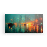 Leinwand - Stärke 2cm | Stadtlichter Asien im Regen mit Metallic Glow