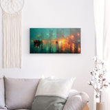 Leinwand - Stärke 2cm | Stadtlichter Asien im Regen mit Metallic Glow