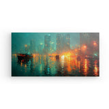 Leinwand - Stärke 2cm | Stadtlichter Asien im Regen mit Metallic Glow