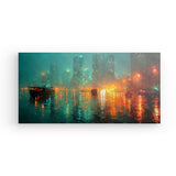 Leinwand - Stärke 4cm | Stadtlichter Asien im Regen mit Metallic Glow