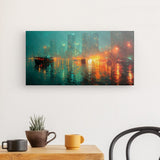 Leinwand - Stärke 4cm | Stadtlichter Asien im Regen mit Metallic Glow