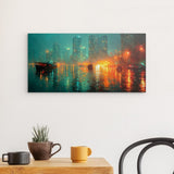 Alu Dibond (matt) | Stadtlichter Asien im Regen mit Metallic Glow