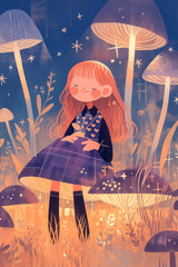 Alu Dibond (matt) | Märchenhafter Pilzwald mit Mädchen