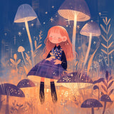 Alu Dibond (glänzend) | Märchenhafter Pilzwald mit Mädchen
