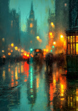 Poster ab 15 EUR | Stadtlichter London im Regen mit Metallic Glow