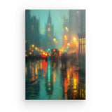 Leinwand - Stärke 4cm | Stadtlichter London im Regen mit Metallic Glow
