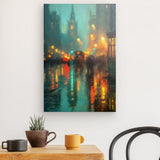 Leinwand - Stärke 4cm | Stadtlichter London im Regen mit Metallic Glow