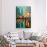 Leinwand - Stärke 4cm | Stadtlichter London im Regen mit Metallic Glow