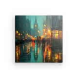 Leinwand - Stärke 4cm | Stadtlichter London im Regen mit Metallic Glow