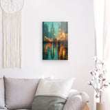 Leinwand - Stärke 4cm | Stadtlichter London im Regen mit Metallic Glow