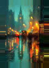 Leinwand (gerahmt) | Stadtlichter London im Regen mit Metallic Glow