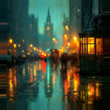 Leinwand (gerahmt) | Stadtlichter London im Regen mit Metallic Glow