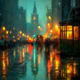 Photoboard (gerahmt) | Stadtlichter London im Regen mit Metallic Glow