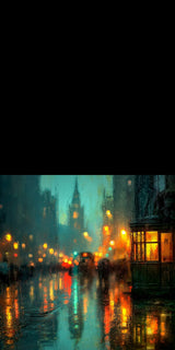 Plüschkissen (Schwarz) | Stadtlichter London im Regen mit Metallic Glow