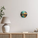 Rundes Wandbild | Stadtlichter London im Regen mit Metallic Glow