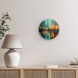 Rundes Wandbild | Stadtlichter London im Regen mit Metallic Glow