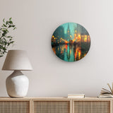 Rundes Wandbild | Stadtlichter London im Regen mit Metallic Glow