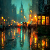 MIXPIX® (gerahmt) | Stadtlichter London im Regen mit Metallic Glow