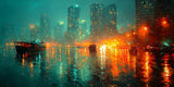 Acrylglas | Stadtlichter Asien im Regen mit Metallic Glow
