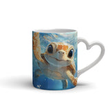 Tasse (Herzgriff) | Flossen voraus! - Niedliche Baby-Schildkröte im türkisblauen Meer (quer)