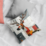 Plüschkissen (Grau) | Wildnis im Mosaik - Abstraktes Hirschbild in geometrischen Farbflächen