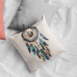 Plüschkissen (Grau) | Boho Traumfänger in Herbstfarben (hell)