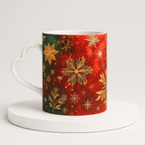 Tasse (Herzgriff) | Winterzauber in Rot, Grün und Goldgelb - Weihnachtliche florale Elemente