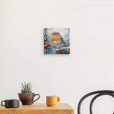 Leinwand - Stärke 2cm | Malerisches Rotkehlchen auf verschneitem Zweig