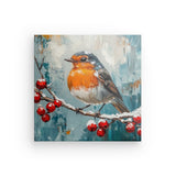 Leinwand - Stärke 2cm | Malerisches Rotkehlchen auf verschneitem Zweig