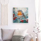 Leinwand - Stärke 2cm | Malerisches Rotkehlchen auf verschneitem Zweig