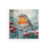 Photoboard / Hartschaum | Malerisches Rotkehlchen auf verschneitem Zweig