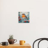 Alu Dibond (matt) | Malerisches Rotkehlchen auf verschneitem Zweig