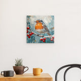 Acrylglas | Malerisches Rotkehlchen auf verschneitem Zweig