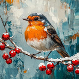 MIXPIX® | Malerisches Rotkehlchen auf verschneitem Zweig