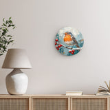 Rundes Wandbild | Malerisches Rotkehlchen auf verschneitem Zweig