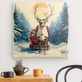 Leinwand - Stärke 2cm | Bote der Freude - Rentier mit geschenkbeladenem Schlitten