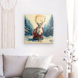 Leinwand - Stärke 2cm | Bote der Freude - Rentier mit geschenkbeladenem Schlitten