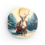 Rundes Wandbild | Bote der Freude - Rentier mit geschenkbeladenem Schlitten