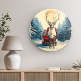 Rundes Wandbild | Bote der Freude - Rentier mit geschenkbeladenem Schlitten