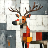 Photoboard / Hartschaum | Wildnis im Mosaik - Abstraktes Hirschbild in geometrischen Farbflächen