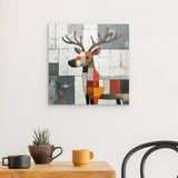 Alu Dibond (matt) | Wildnis im Mosaik - Abstraktes Hirschbild in geometrischen Farbflächen