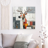 Alu Dibond (matt) | Wildnis im Mosaik - Abstraktes Hirschbild in geometrischen Farbflächen