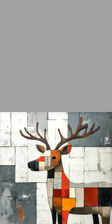 Plüschkissen (Grau) | Wildnis im Mosaik - Abstraktes Hirschbild in geometrischen Farbflächen