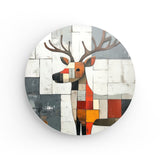 Rundes Wandbild | Wildnis im Mosaik - Abstraktes Hirschbild in geometrischen Farbflächen