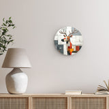 Rundes Wandbild | Wildnis im Mosaik - Abstraktes Hirschbild in geometrischen Farbflächen
