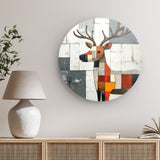 Rundes Wandbild | Wildnis im Mosaik - Abstraktes Hirschbild in geometrischen Farbflächen