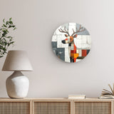 Rundes Wandbild | Wildnis im Mosaik - Abstraktes Hirschbild in geometrischen Farbflächen